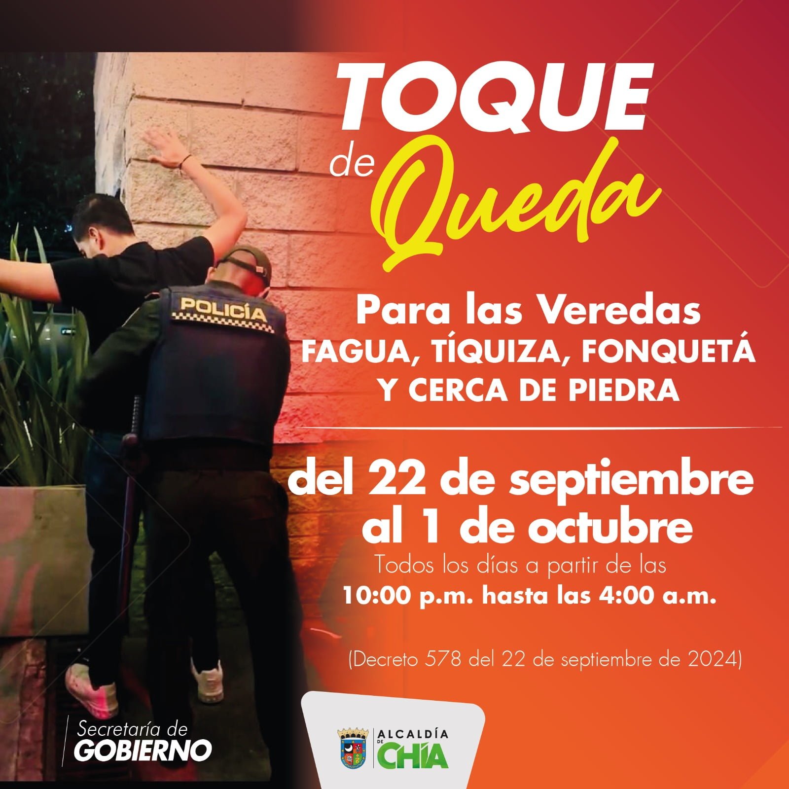 toque de queda en veredas de chia